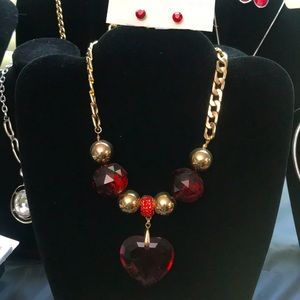 2pc gold & ruby red necklace and earring set